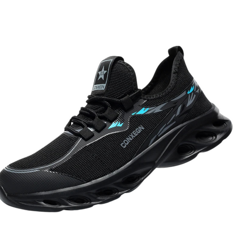 Zapatillas Deportivas Negras con Detalles Azules La Suela Perfecta - Amortiguación Avanzada